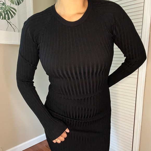Hera Collection Black Bodycon Stretchy Midi Sweater Dress - Picture 4 of 7